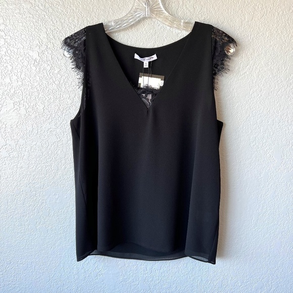 NWT- Naked Zebra lined V neck tank with eyelash lace cap sleeves - Picture 1 of 8
